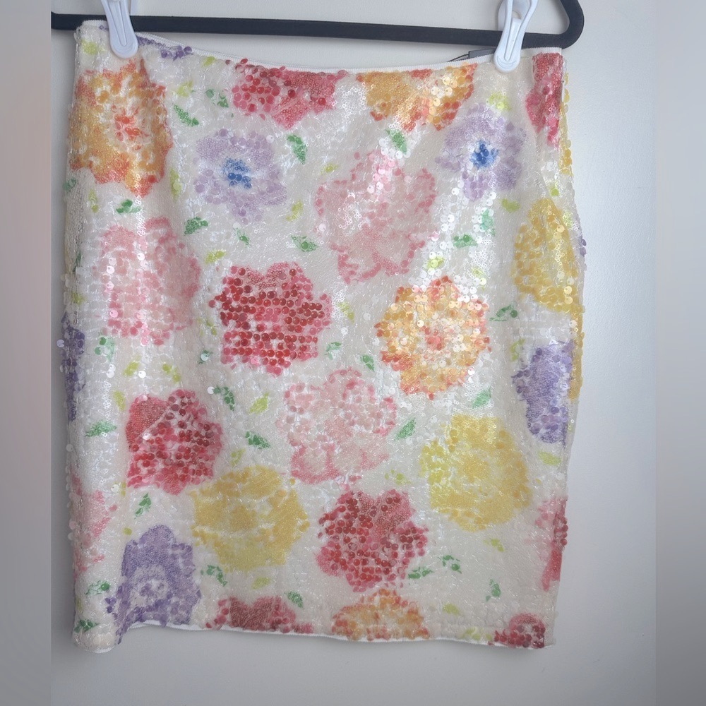 Elie Tahari Sequin Multicolored Floral Polyester Silk Vera Lined Skirt NWT 8